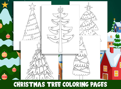 25 Merry & Bright Christmas Tree Coloring Adventures for Kids, PDF File, Instant Download