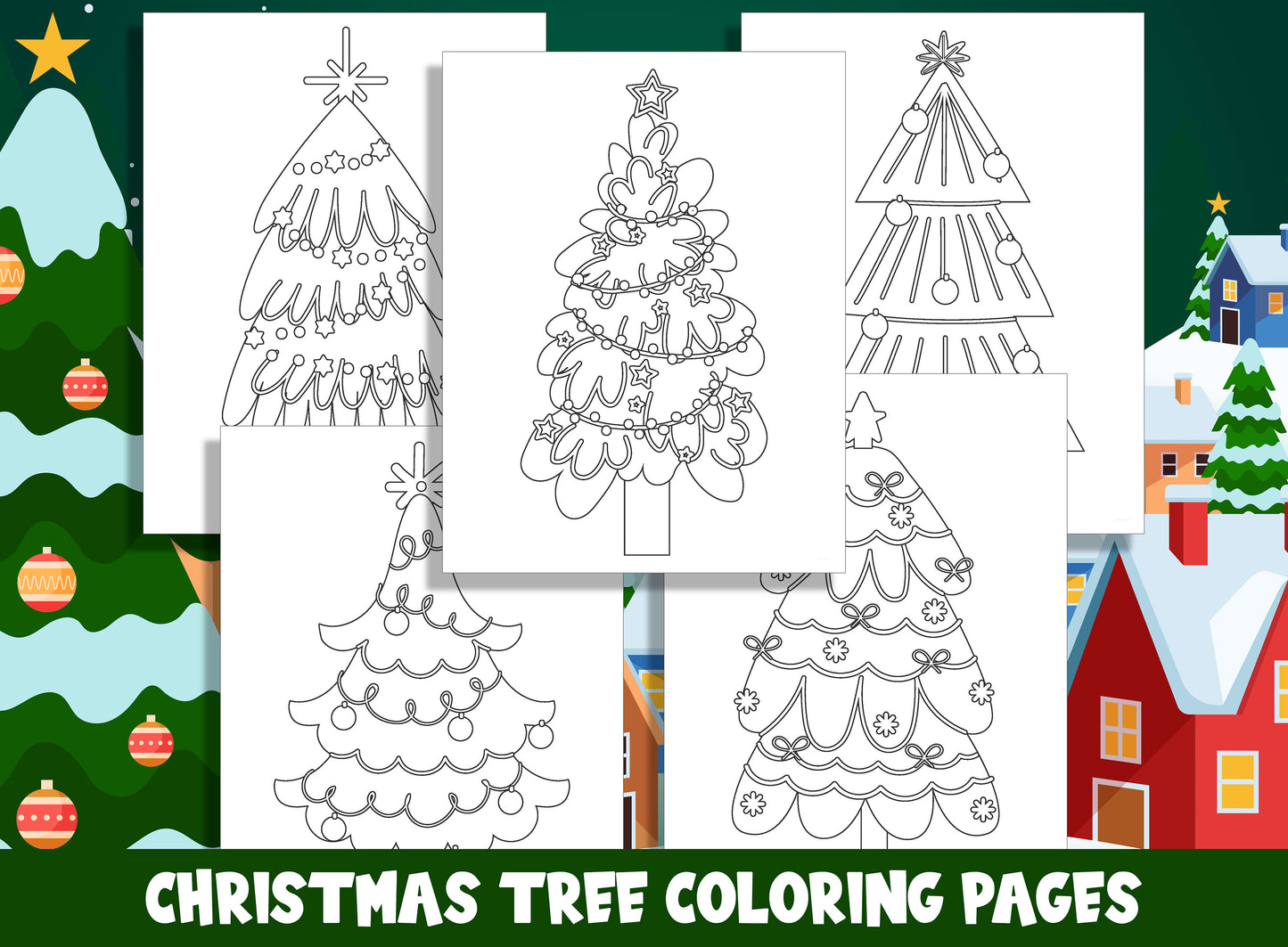 25 Merry & Bright Christmas Tree Coloring Adventures for Kids, PDF File, Instant Download