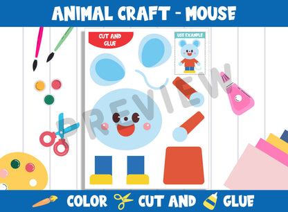 Animal Craft Activity - Mouse : Color, Cut, and Glue for PreK to 2nd Grade, PDF File, Instant Download