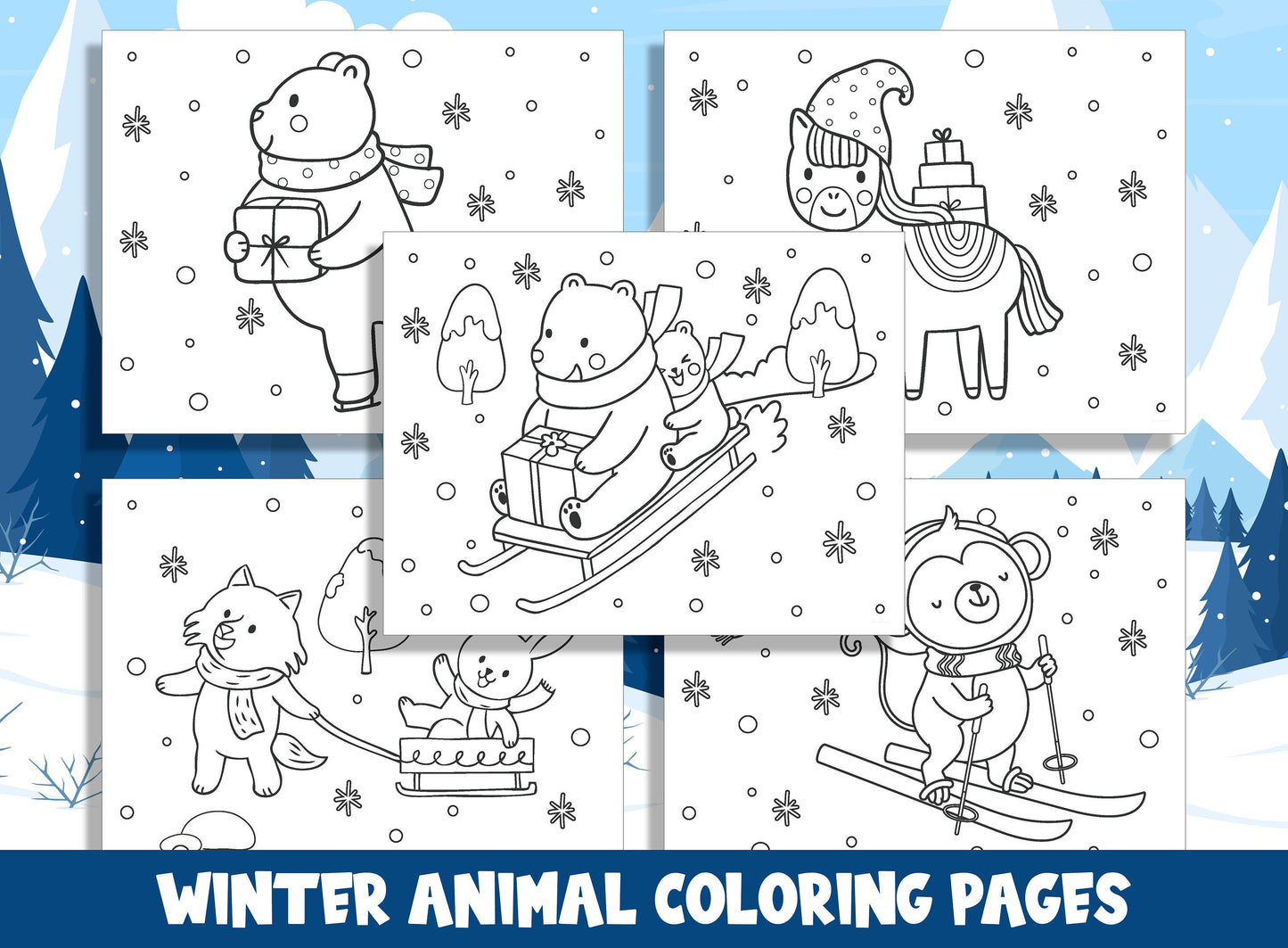 Arctic Adventures: 20 Playful Winter Animal Coloring Pages for Kids, PDF File, Instant Download