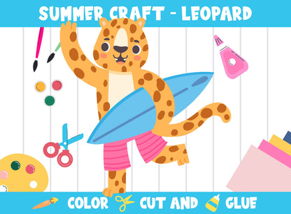 Summer Craft Activity: Leopard - Color, Cut, and Glue for PreK to 2nd Grade, PDF File, Instant Download