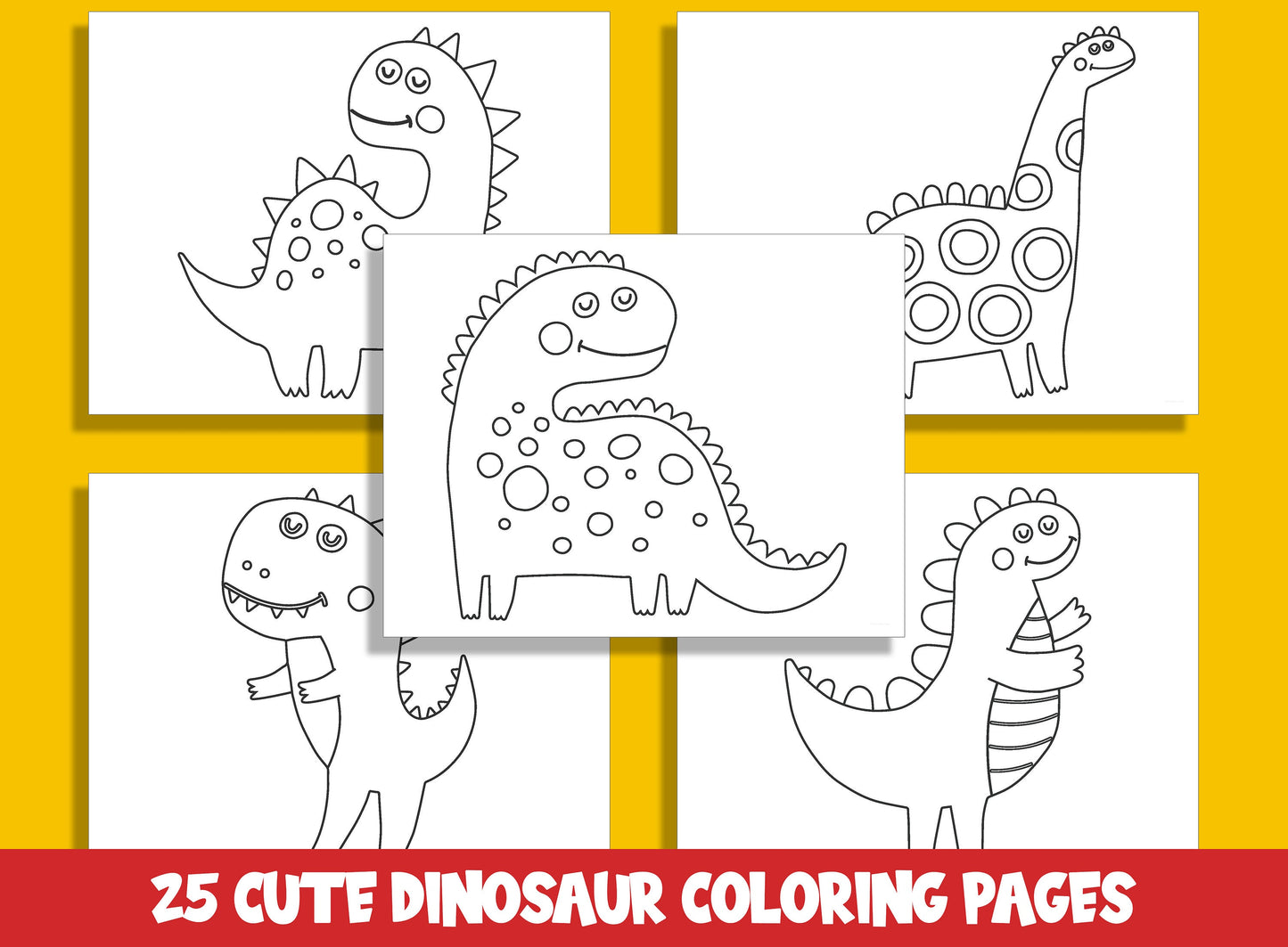 25 Adorable Dinosaur Coloring Pages for Preschool and Kindergarten, PDF File, Instant Download