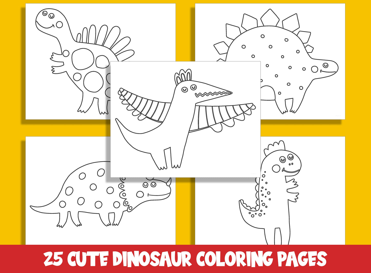 25 Adorable Dinosaur Coloring Pages for Preschool and Kindergarten, PDF File, Instant Download