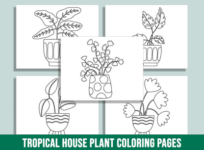 30 Tropical House Plant Coloring Pages: A Botanical Paradise to Color, PDF File, Instant Download