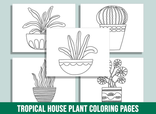 30 Tropical House Plant Coloring Pages: A Botanical Paradise to Color, PDF File, Instant Download