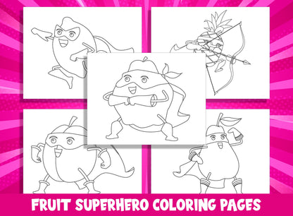 Fruit Superhero Coloring Pages: 20 Fruity Heroes to Color, PDF File, Instant Download