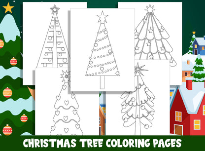 25 Merry & Bright Christmas Tree Coloring Adventures for Kids, PDF File, Instant Download