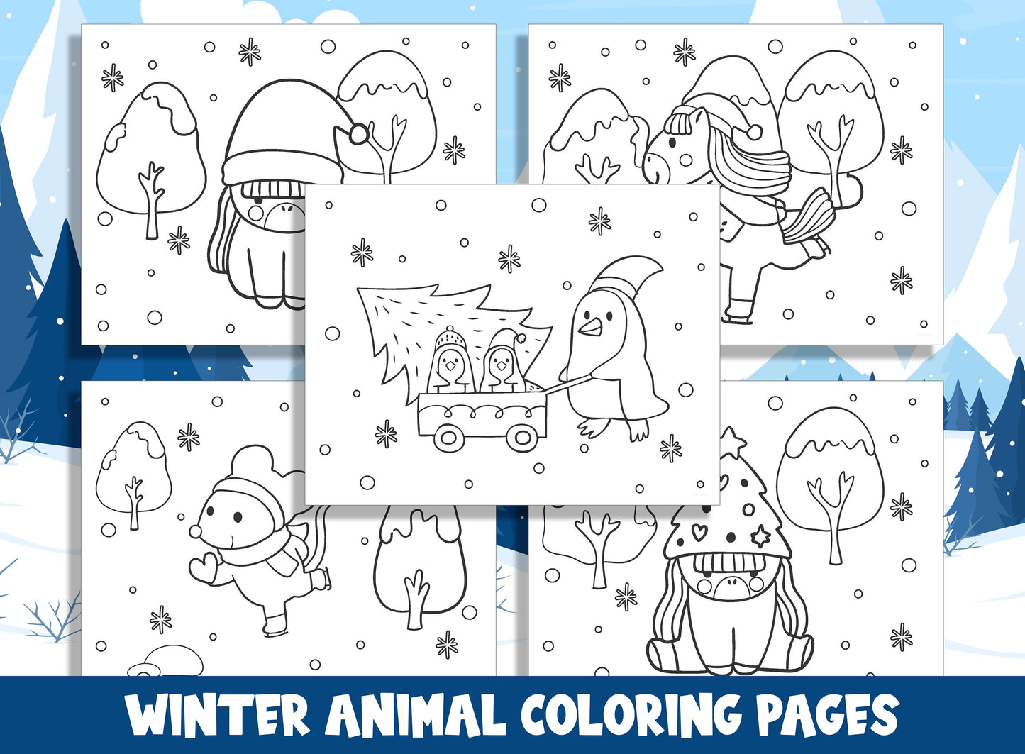 Arctic Adventures: 20 Playful Winter Animal Coloring Pages for Kids, PDF File, Instant Download